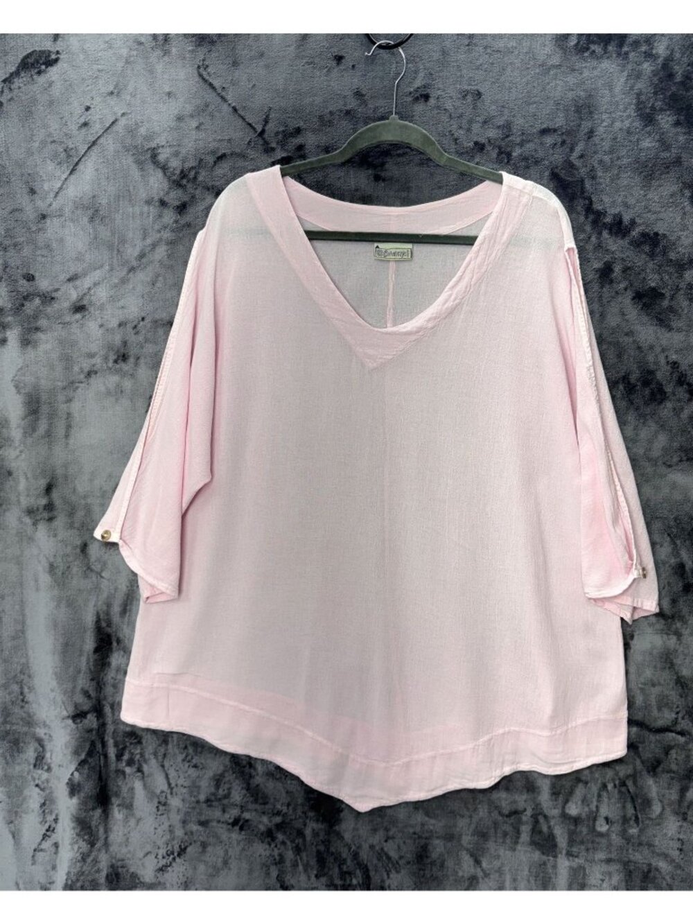 Cottonways Pink 100% Cotton Blouse Womens Plus Size 3X Split Sleeve Boho Top
